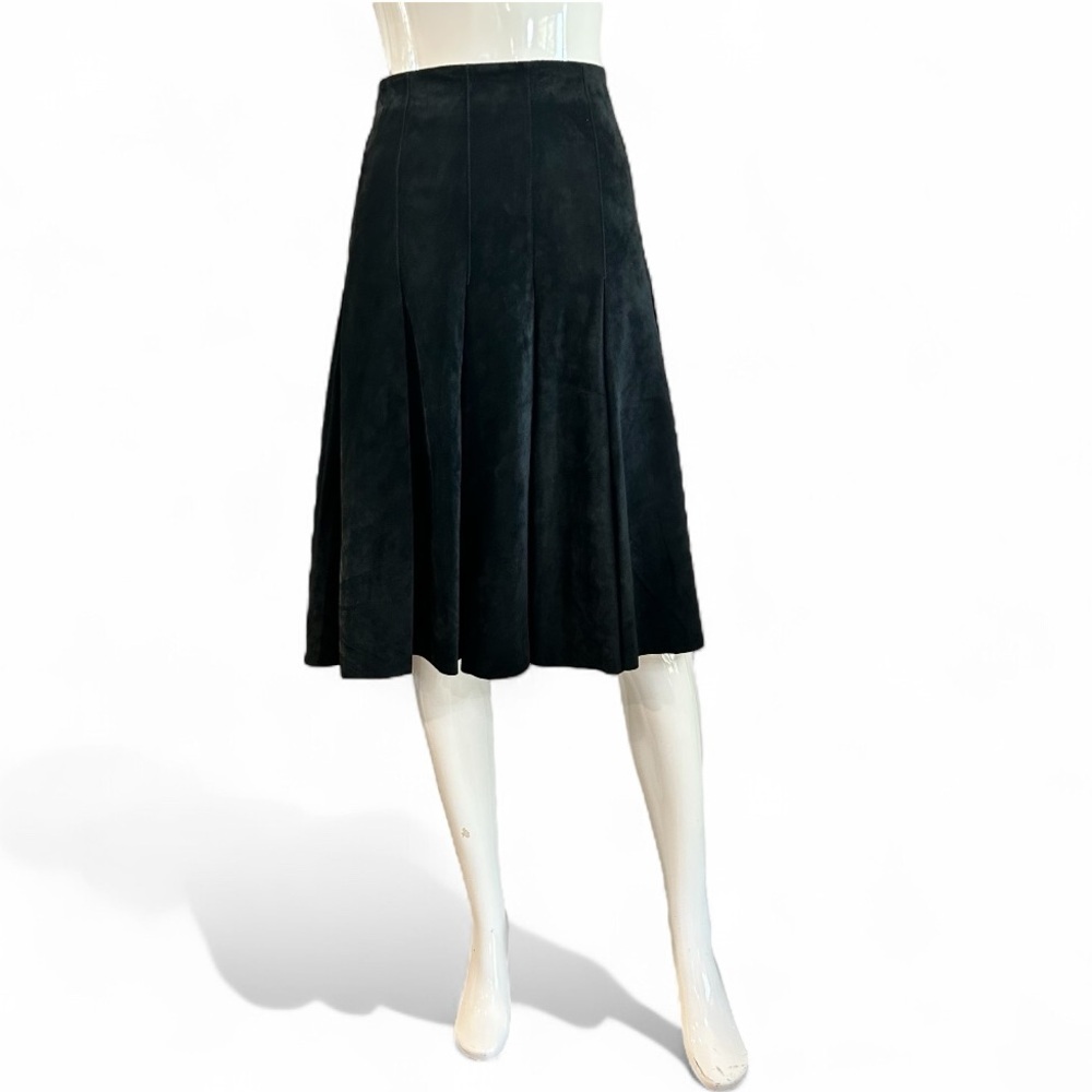 Danier Black Suede Pleated A-Line Midi Skirt